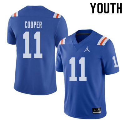 Youth Florida Gators #11 Riley Cooper NCAA Jordan Brand Royal Throwback Alternate Authentic Stitched College Football Jersey OLG4862GA